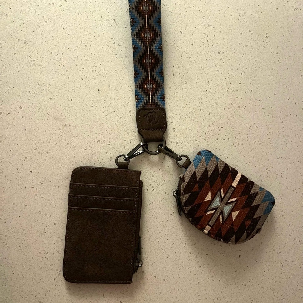 Wrangler Brown and Blue Geometric Wallet Set